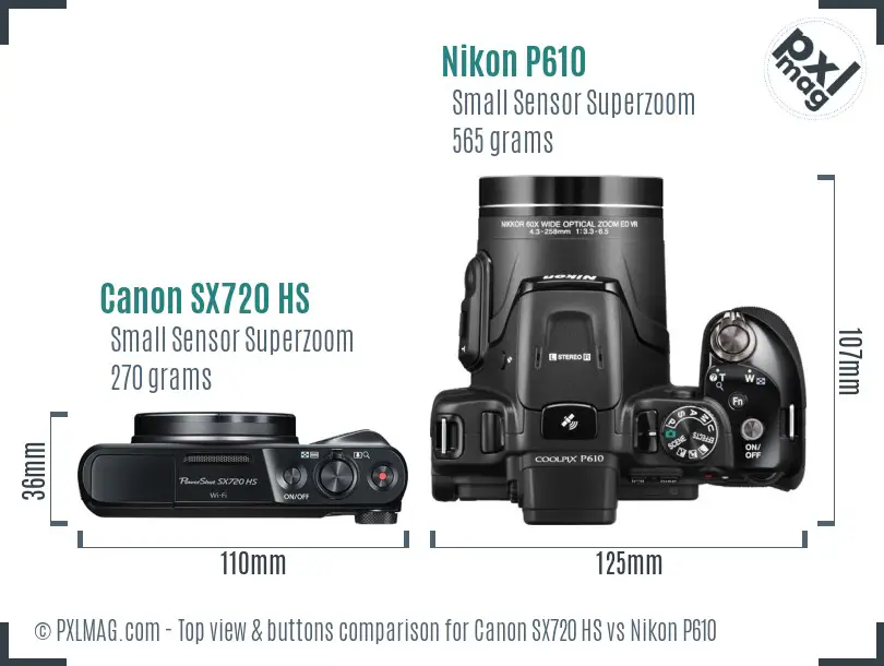 Canon SX720 HS vs Nikon P610 top view buttons comparison