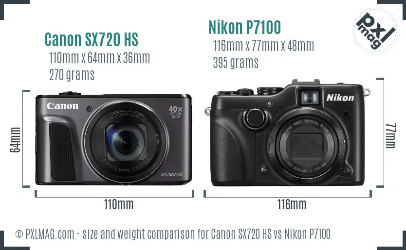 Canon SX720 HS vs Nikon P7100 size comparison