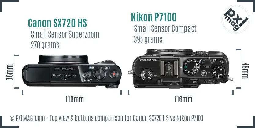 Canon SX720 HS vs Nikon P7100 top view buttons comparison