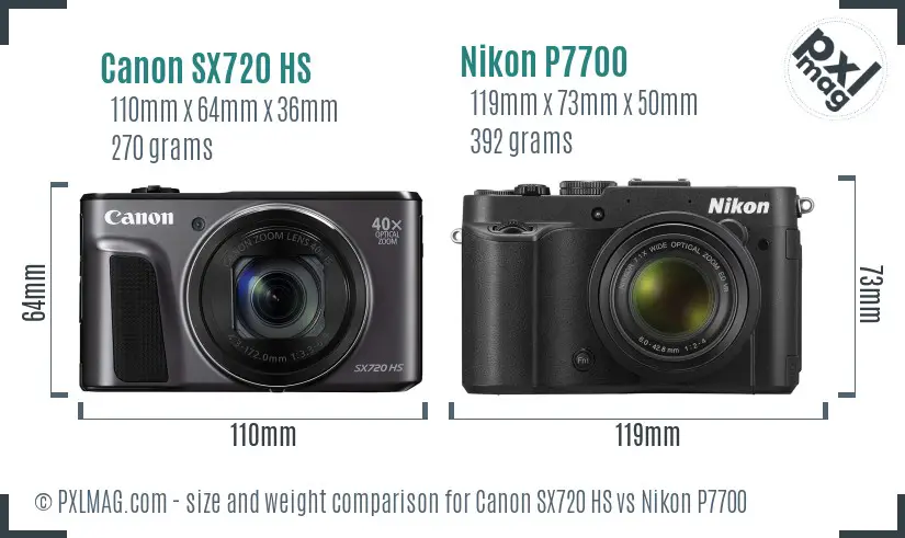 Canon SX720 HS vs Nikon P7700 size comparison