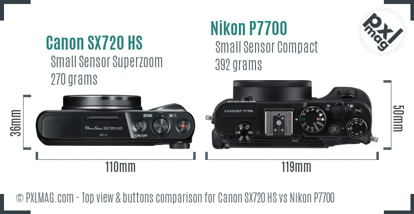 Canon SX720 HS vs Nikon P7700 top view buttons comparison