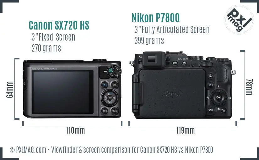 Canon SX720 HS vs Nikon P7800 Screen and Viewfinder comparison