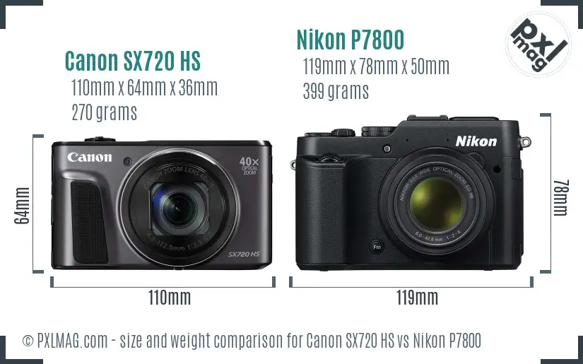 Canon SX720 HS vs Nikon P7800 size comparison