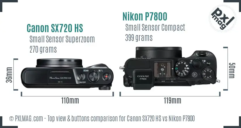 Canon SX720 HS vs Nikon P7800 top view buttons comparison