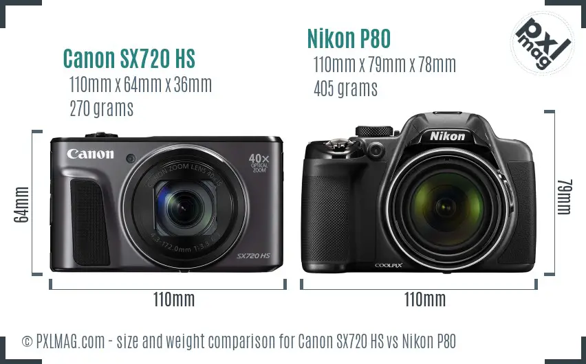 Canon SX720 HS vs Nikon P80 size comparison