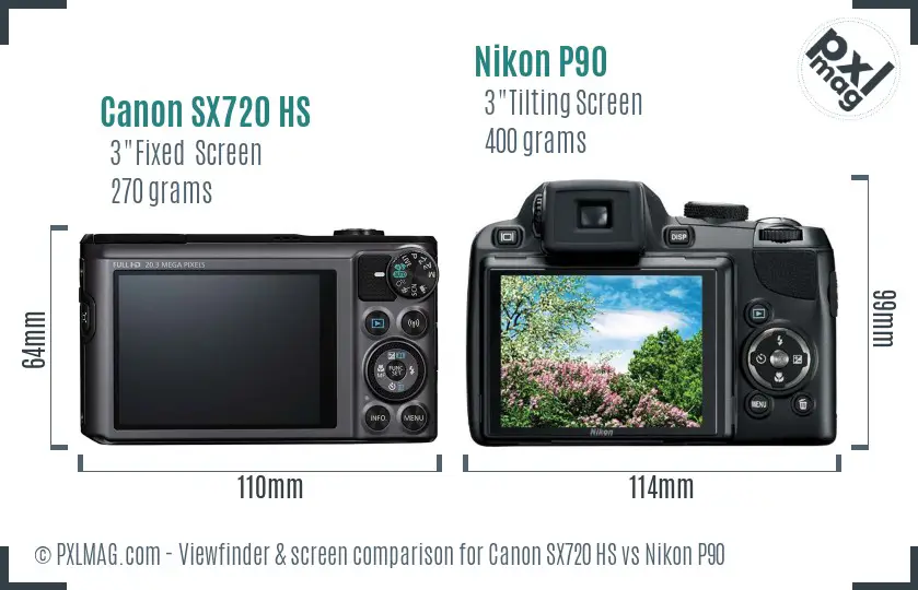 Canon SX720 HS vs Nikon P90 Screen and Viewfinder comparison