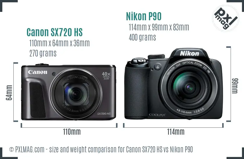 Canon SX720 HS vs Nikon P90 size comparison
