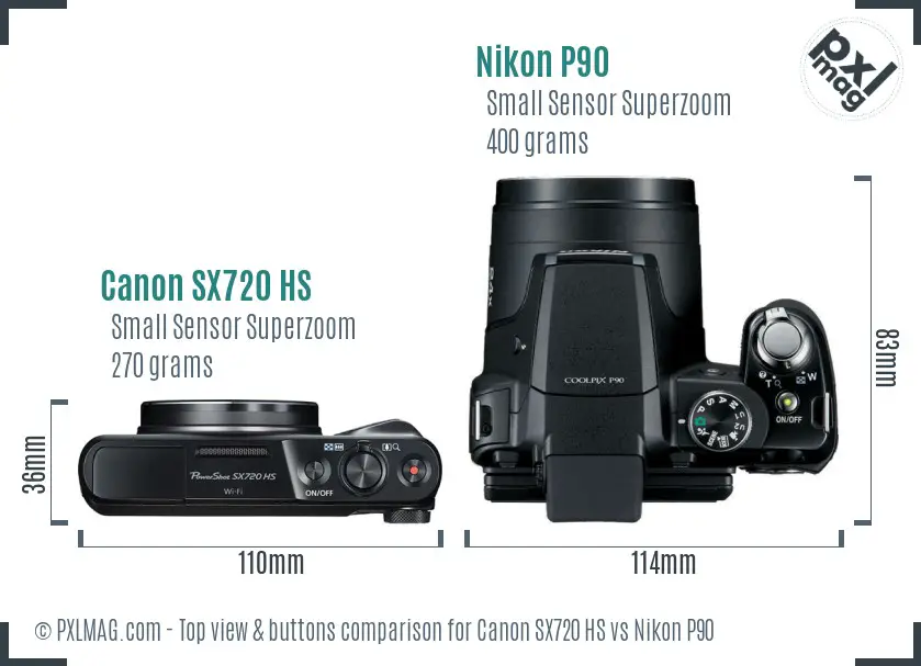 Canon SX720 HS vs Nikon P90 top view buttons comparison