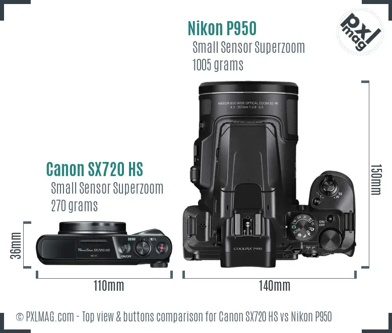 Canon SX720 HS vs Nikon P950 top view buttons comparison