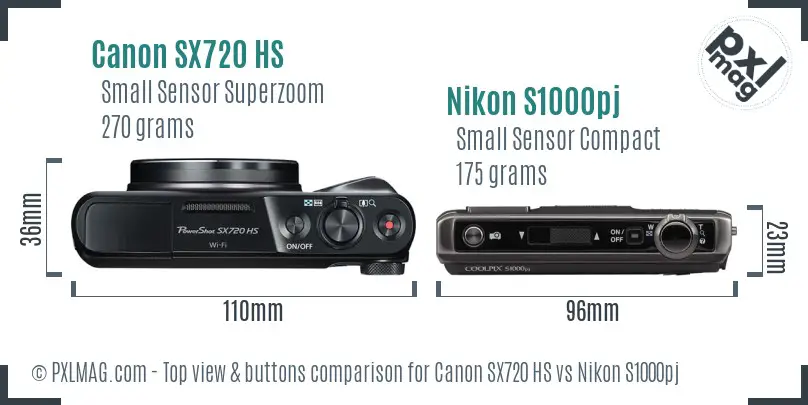 Canon SX720 HS vs Nikon S1000pj top view buttons comparison