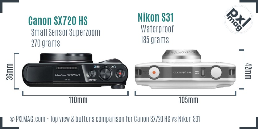 Canon SX720 HS vs Nikon S31 top view buttons comparison