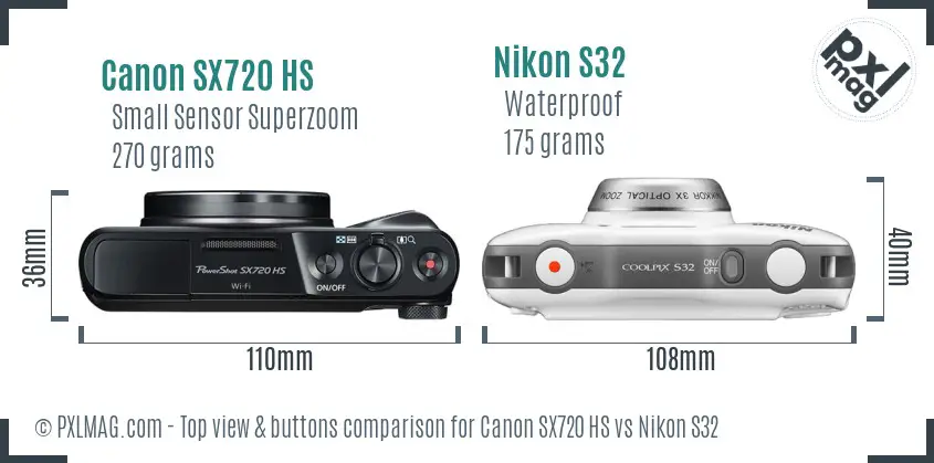 Canon SX720 HS vs Nikon S32 top view buttons comparison