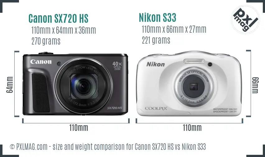 Canon SX720 HS vs Nikon S33 size comparison