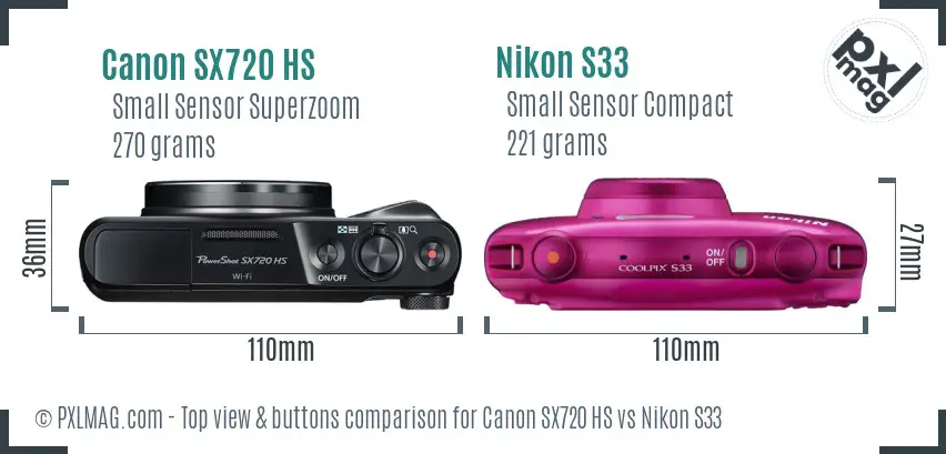 Canon SX720 HS vs Nikon S33 top view buttons comparison