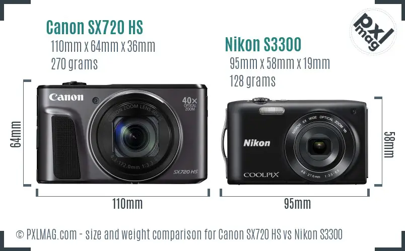 Canon SX720 HS vs Nikon S3300 size comparison