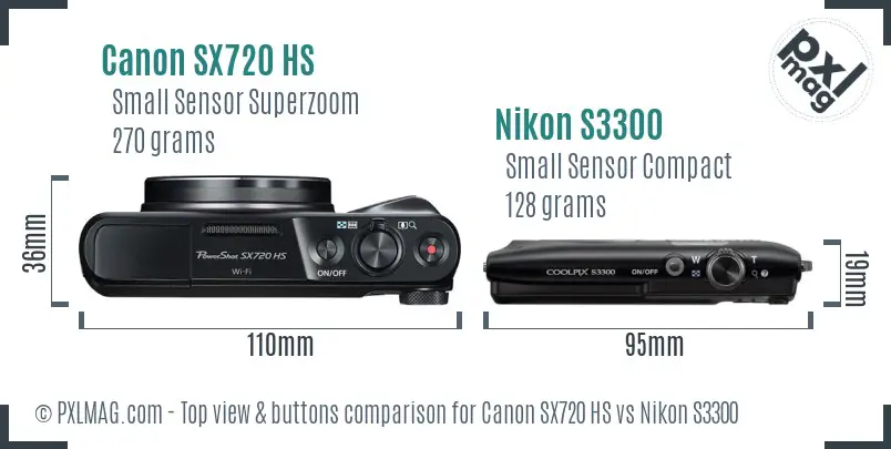 Canon SX720 HS vs Nikon S3300 top view buttons comparison