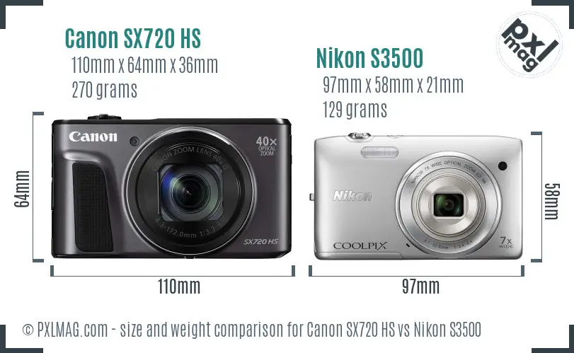 Canon SX720 HS vs Nikon S3500 size comparison