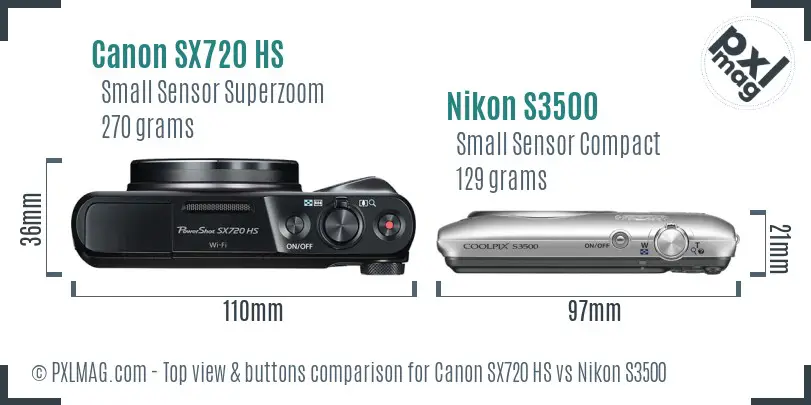 Canon SX720 HS vs Nikon S3500 top view buttons comparison