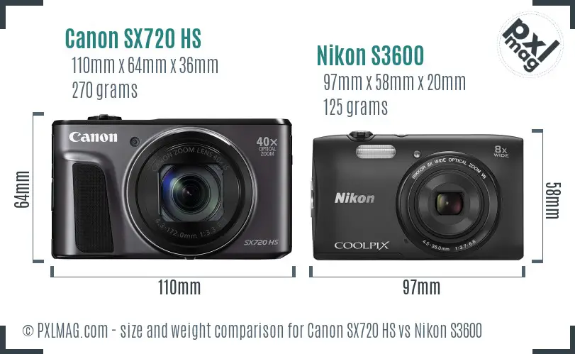 Canon SX720 HS vs Nikon S3600 size comparison