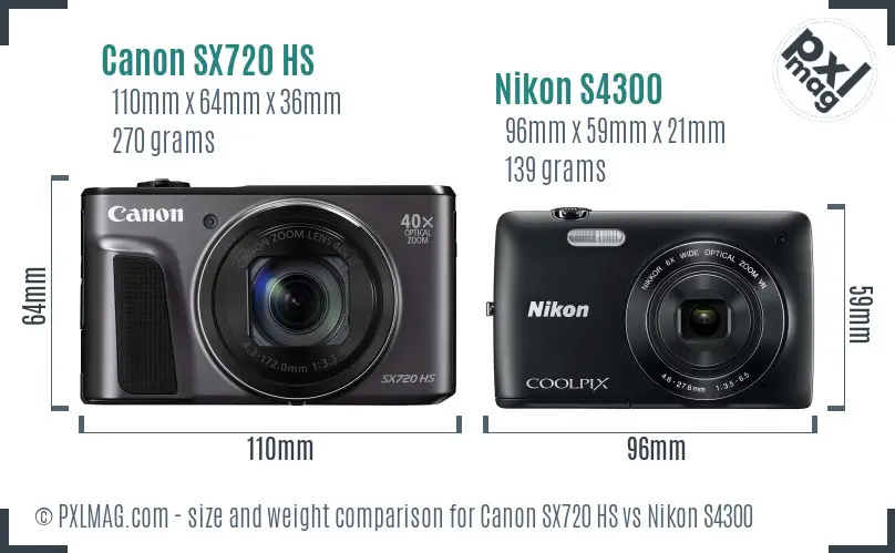 Canon SX720 HS vs Nikon S4300 size comparison