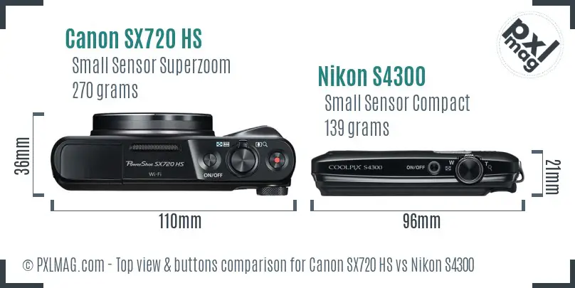 Canon SX720 HS vs Nikon S4300 top view buttons comparison