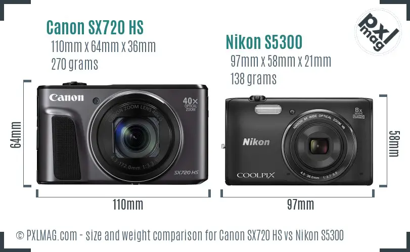 Canon SX720 HS vs Nikon S5300 size comparison Canon SX720 HS vs Nikon S5300 size comparison