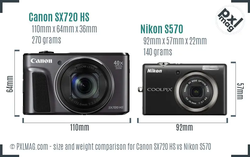 Canon SX720 HS vs Nikon S570 size comparison