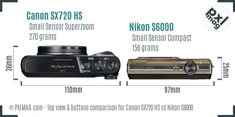 Canon SX720 HS vs Nikon S6000 top view buttons comparison