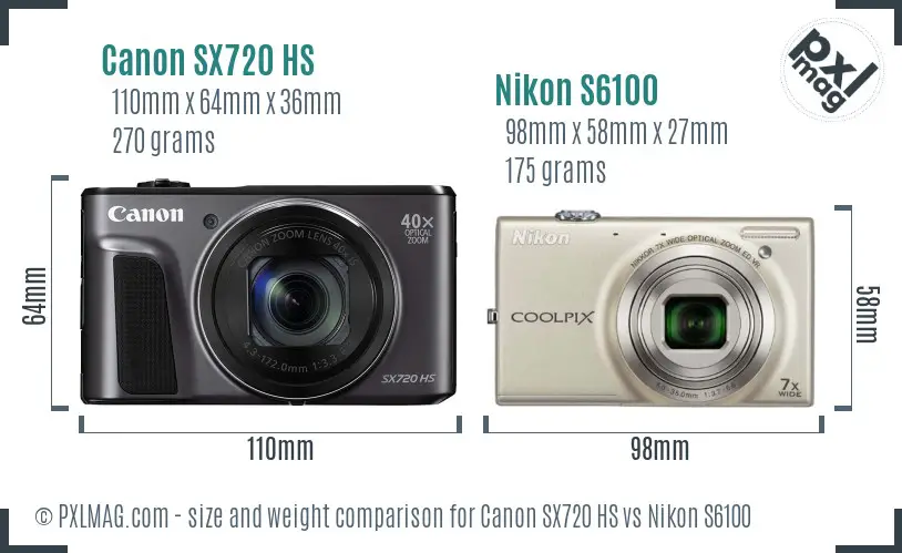 Canon SX720 HS vs Nikon S6100 size comparison