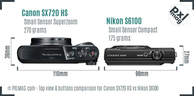 Canon SX720 HS vs Nikon S6100 top view buttons comparison