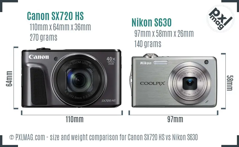 Canon SX720 HS vs Nikon S630 size comparison