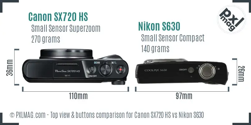 Canon SX720 HS vs Nikon S630 top view buttons comparison