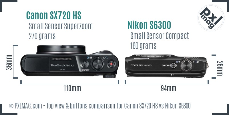 Canon SX720 HS vs Nikon S6300 top view buttons comparison
