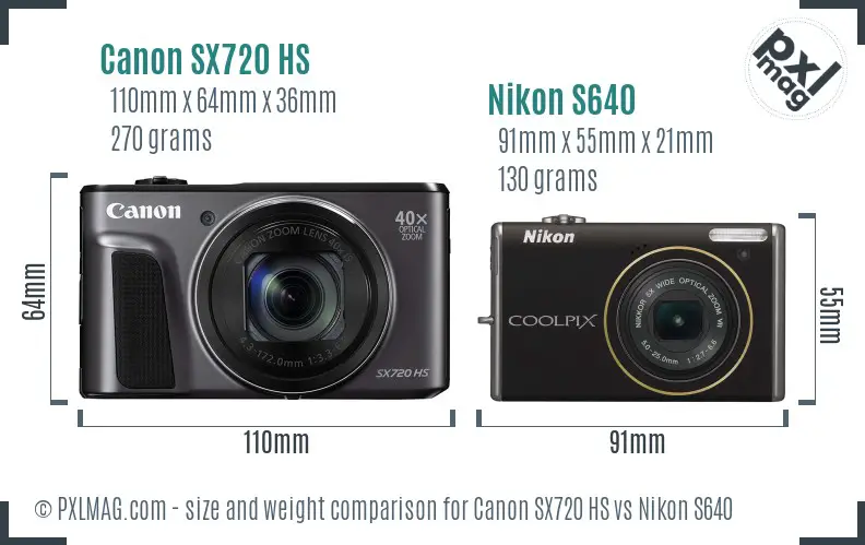 Canon SX720 HS vs Nikon S640 size comparison