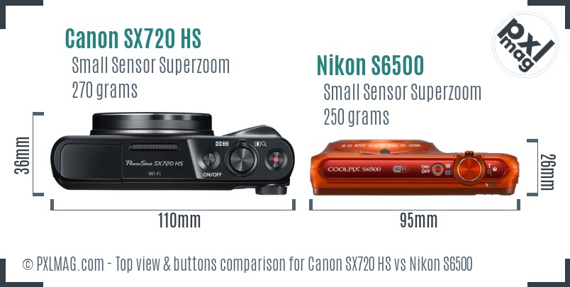 Canon SX720 HS vs Nikon S6500 top view buttons comparison