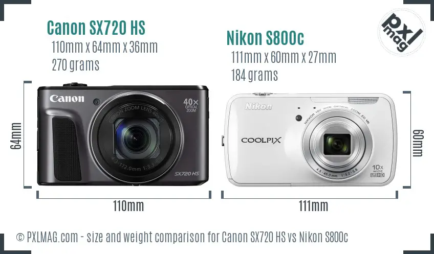 Canon SX720 HS vs Nikon S800c size comparison