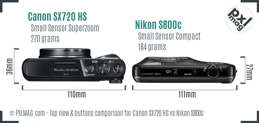 Canon SX720 HS vs Nikon S800c top view buttons comparison