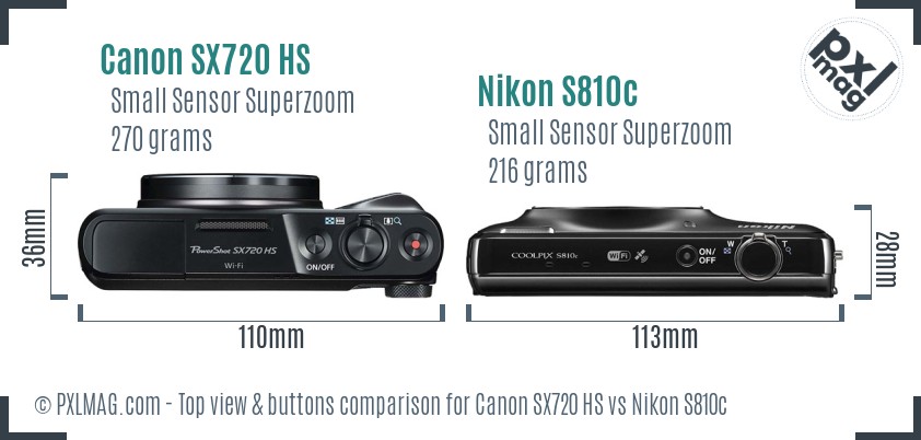 Canon SX720 HS vs Nikon S810c top view buttons comparison
