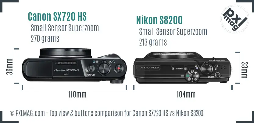 Canon SX720 HS vs Nikon S8200 top view buttons comparison