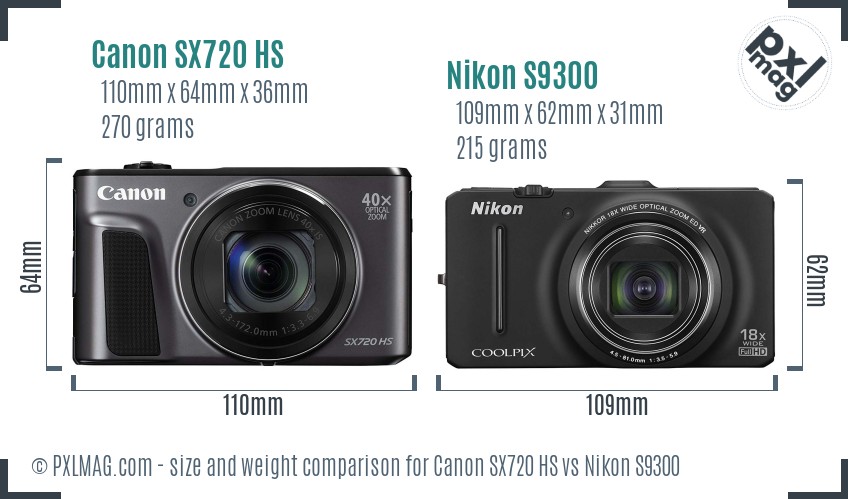 Canon SX720 HS vs Nikon S9300 size comparison Canon SX720 HS vs Nikon S9300 size comparison