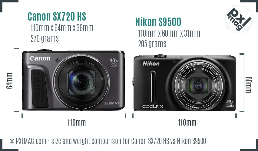 Canon SX720 HS vs Nikon S9500 size comparison Canon SX720 HS vs Nikon S9500 size comparison