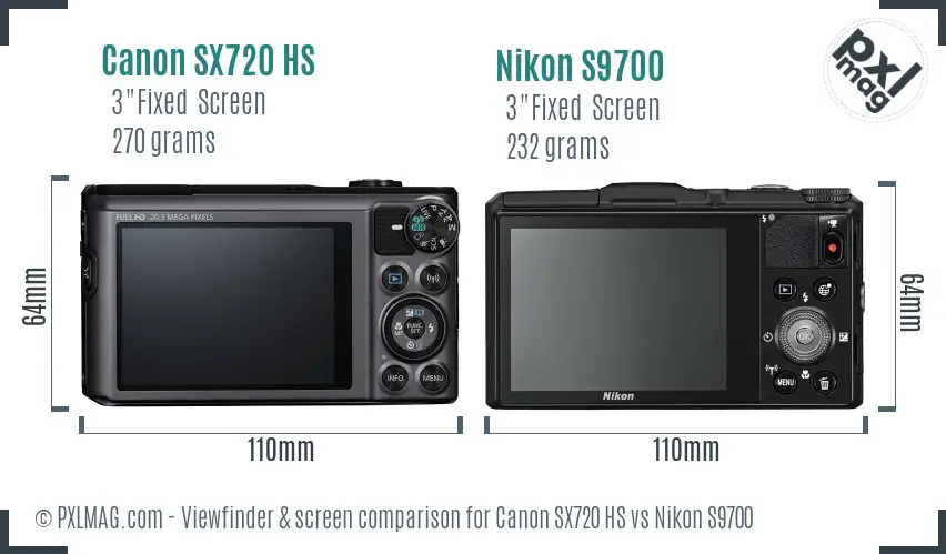Canon SX720 HS vs Nikon S9700 Screen and Viewfinder comparison