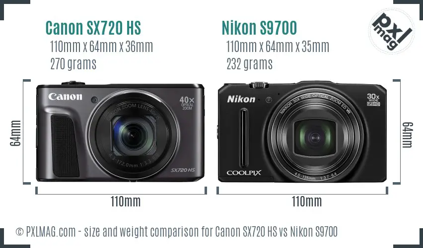 Canon SX720 HS vs Nikon S9700 size comparison