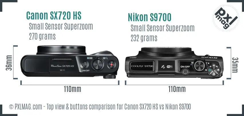 Canon SX720 HS vs Nikon S9700 top view buttons comparison