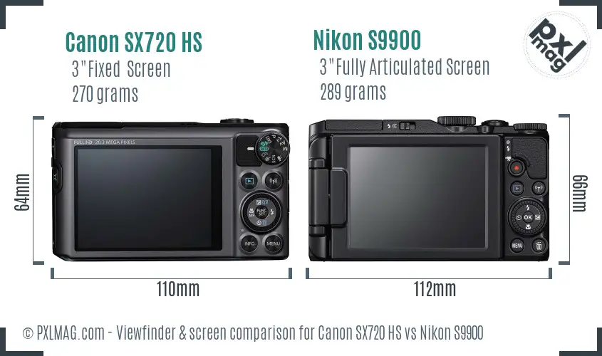 Canon SX720 HS vs Nikon S9900 Screen and Viewfinder comparison