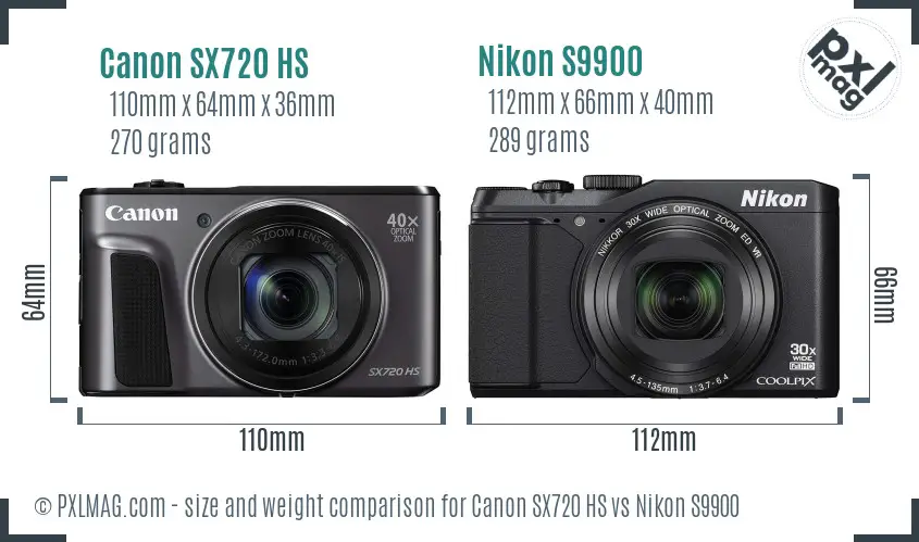 Canon SX720 HS vs Nikon S9900 size comparison
