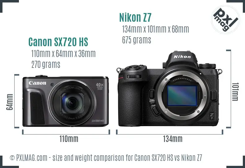 Canon SX720 HS vs Nikon Z7 size comparison