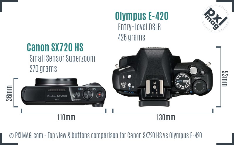 Canon SX720 HS vs Olympus E-420 top view buttons comparison