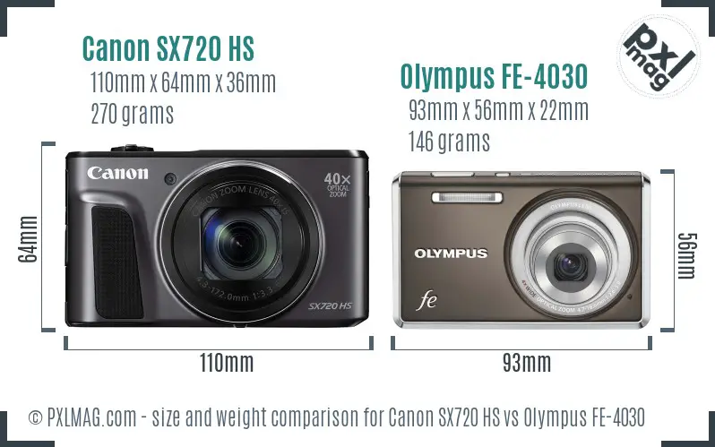 Canon SX720 HS vs Olympus FE-4030 size comparison