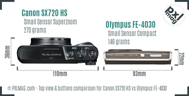 Canon SX720 HS vs Olympus FE-4030 top view buttons comparison